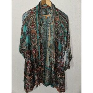 ANU Cardigan Kimono Sweater Jacket 100% Rayon Hippie Boho Artsy Gypsy Size Med
